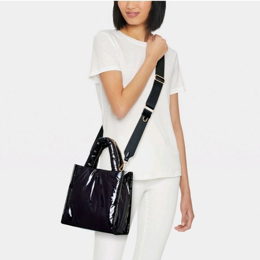 A New Day Black Puffer Mini Tote Bag Crossbody Lightweight Nylon Shoulder Purse - Picture 4 of 7